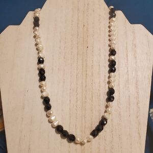 Vintage Handcrafted Sterling Silver Genuine Pearl & Faceted Glass 18" Necklace
